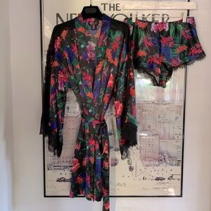 Victoria Secret floral + lace short robe + shorts in beautiful design and colour
